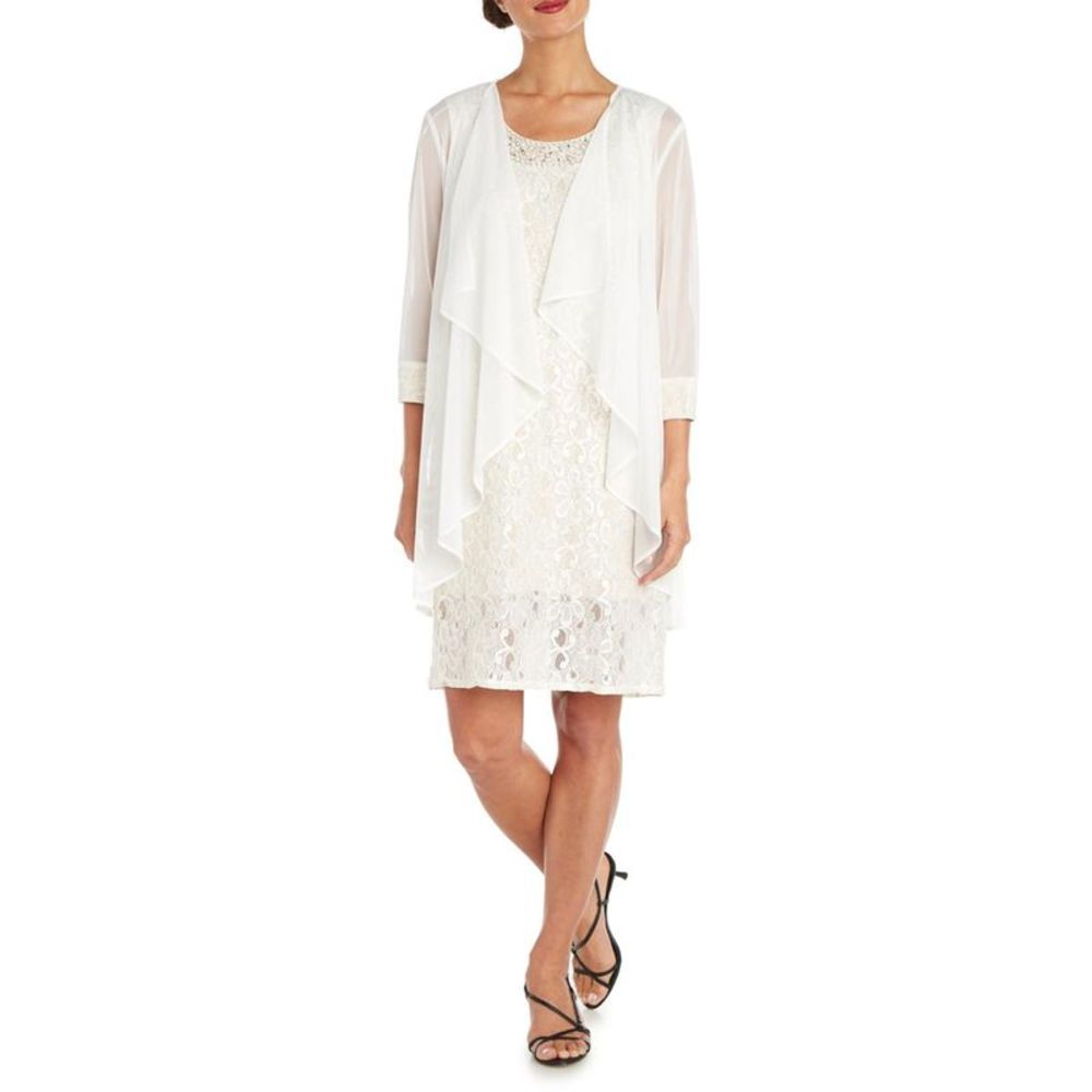 R & M Richards Women's Lace Sheath Dress & Jacket White Size 10